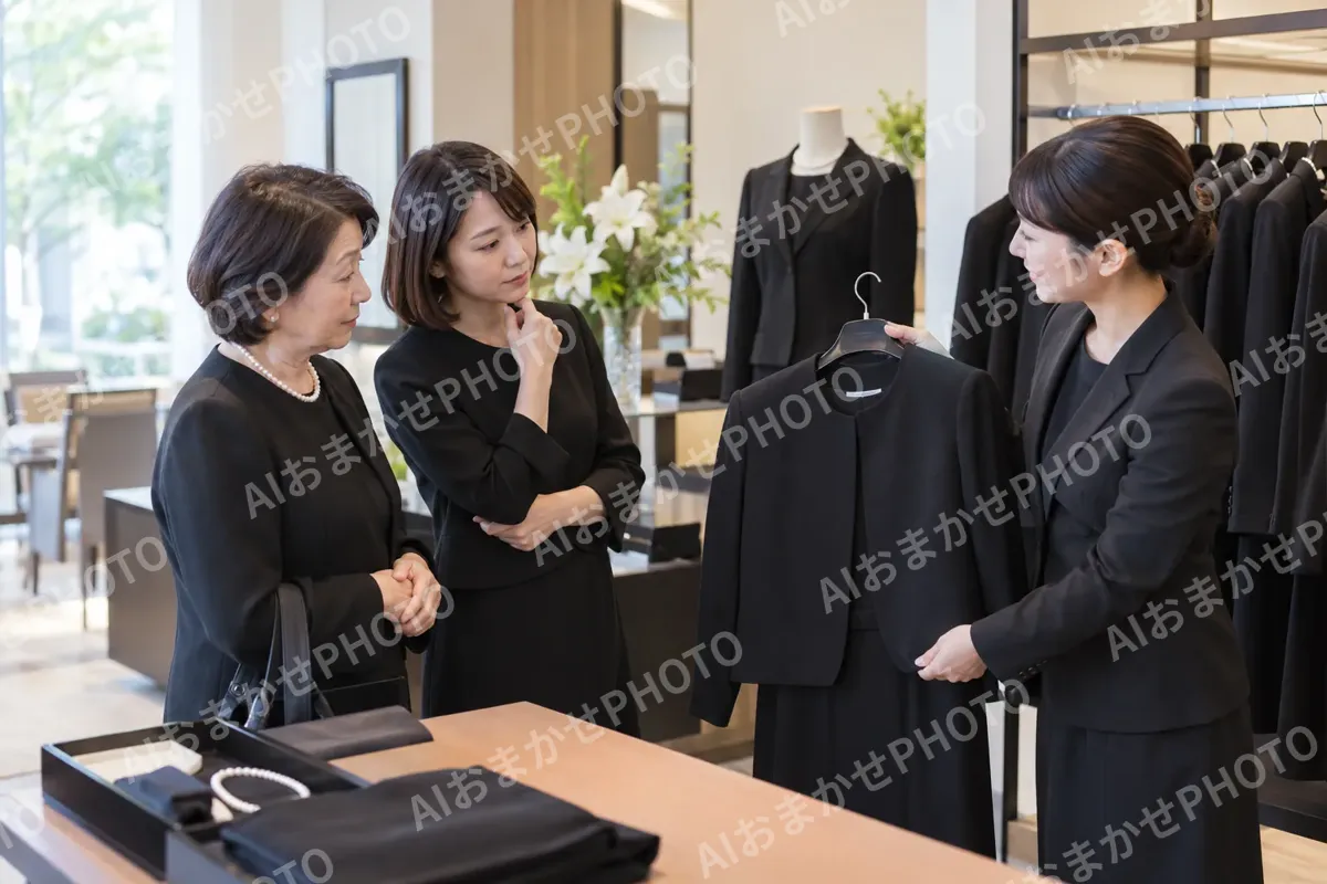 喪服を借りに来たお客様とスタッフ（レンタル衣装・貸衣装の写真 No.37）