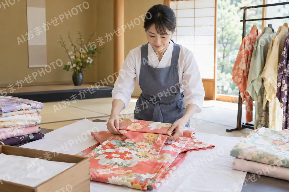 着物をたたむスタッフ（レンタル衣装・貸衣装の写真 No.43）