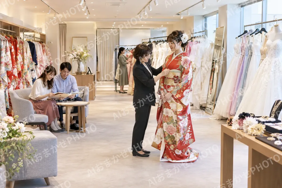 着物とドレスがならぶ店の中の全体（レンタル衣装・貸衣装の写真 No.48）