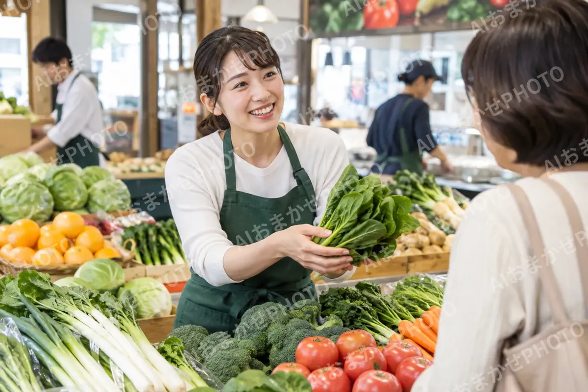 お客様に声をかけて売る店員（精肉・鮮魚・青果の写真 No.30）