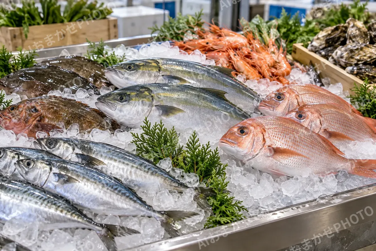 氷の上に並んだ魚（精肉・鮮魚・青果の写真 No.33）