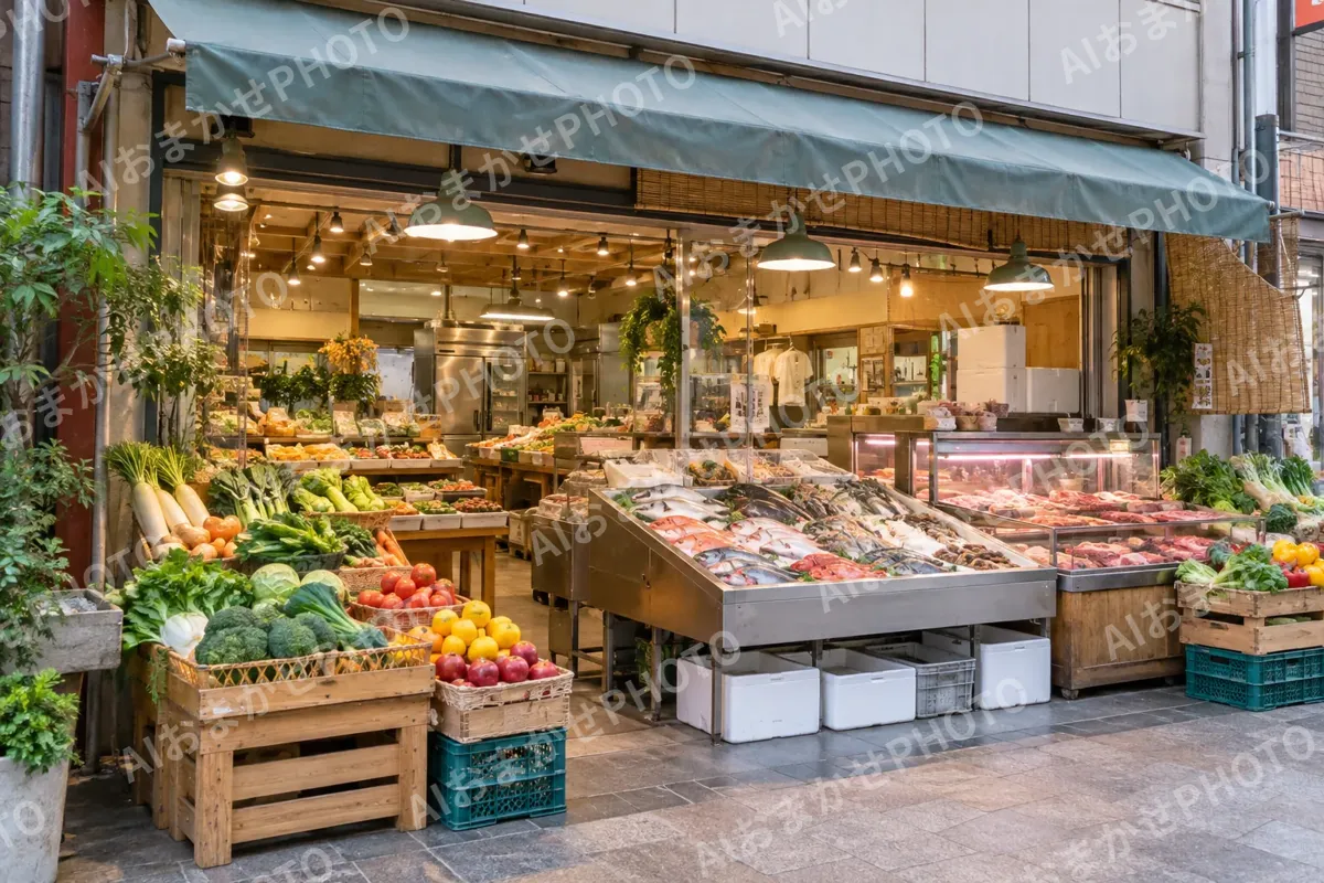 商店街にある店舗の外観（精肉・鮮魚・青果の写真 No.36）