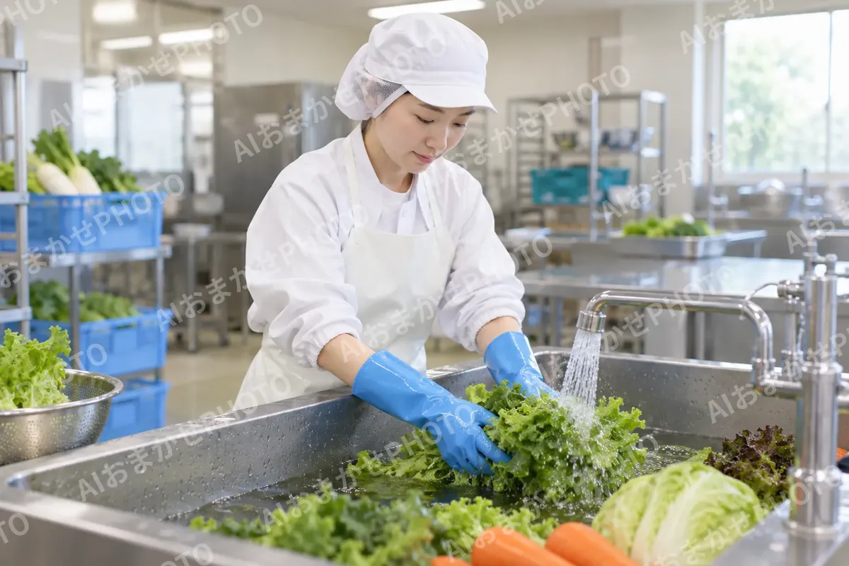 材料の野菜を洗う作り手（食品製造・販売の写真 No.39）