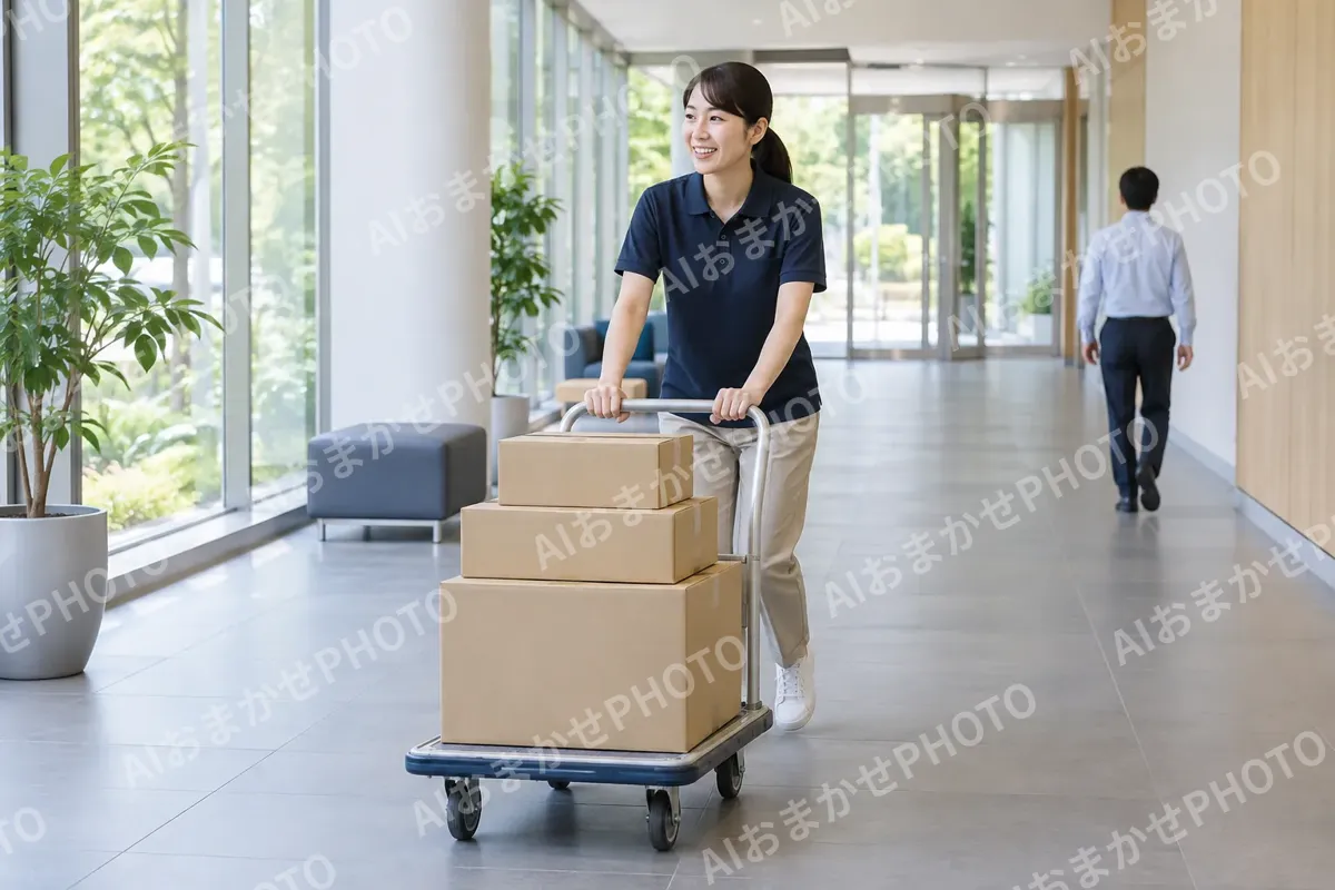 台車で荷物を運ぶスタッフ（その他（上記にない業種）の写真 No.33）
