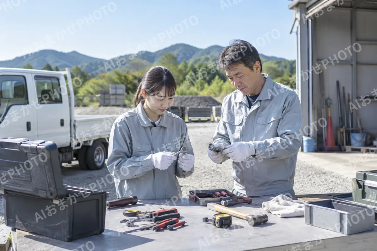 作業着で道具を点検するスタッフ（その他（上記にない業種）の写真 No.37）