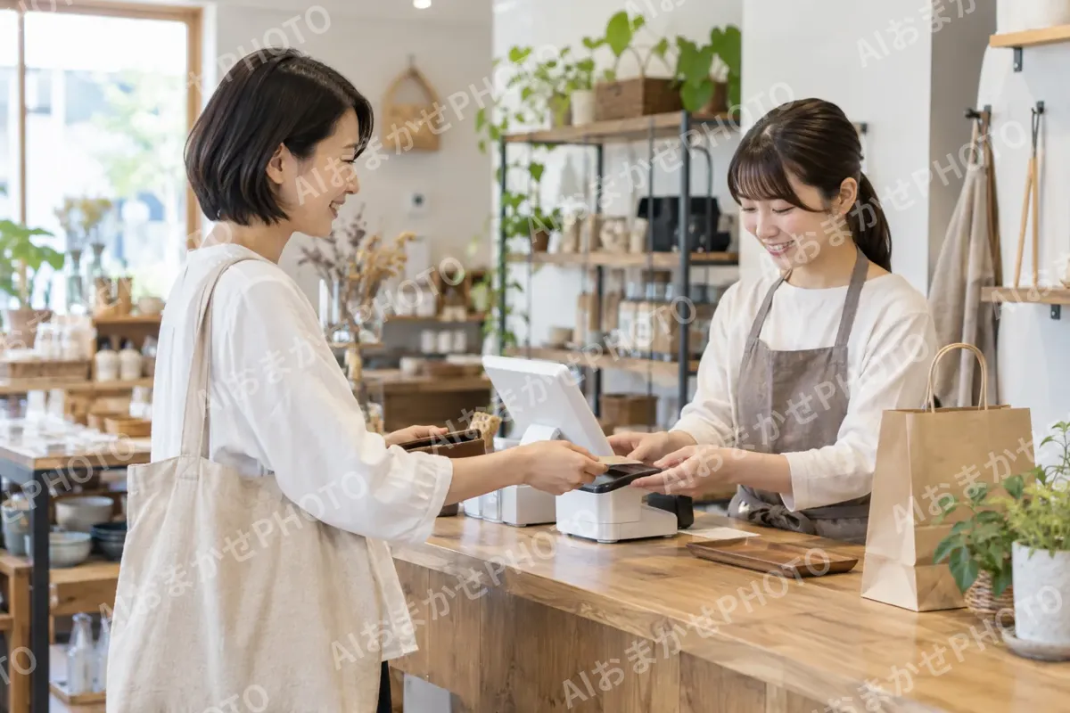 レジで会計をするスタッフとお客様（その他（上記にない業種）の写真 No.42）