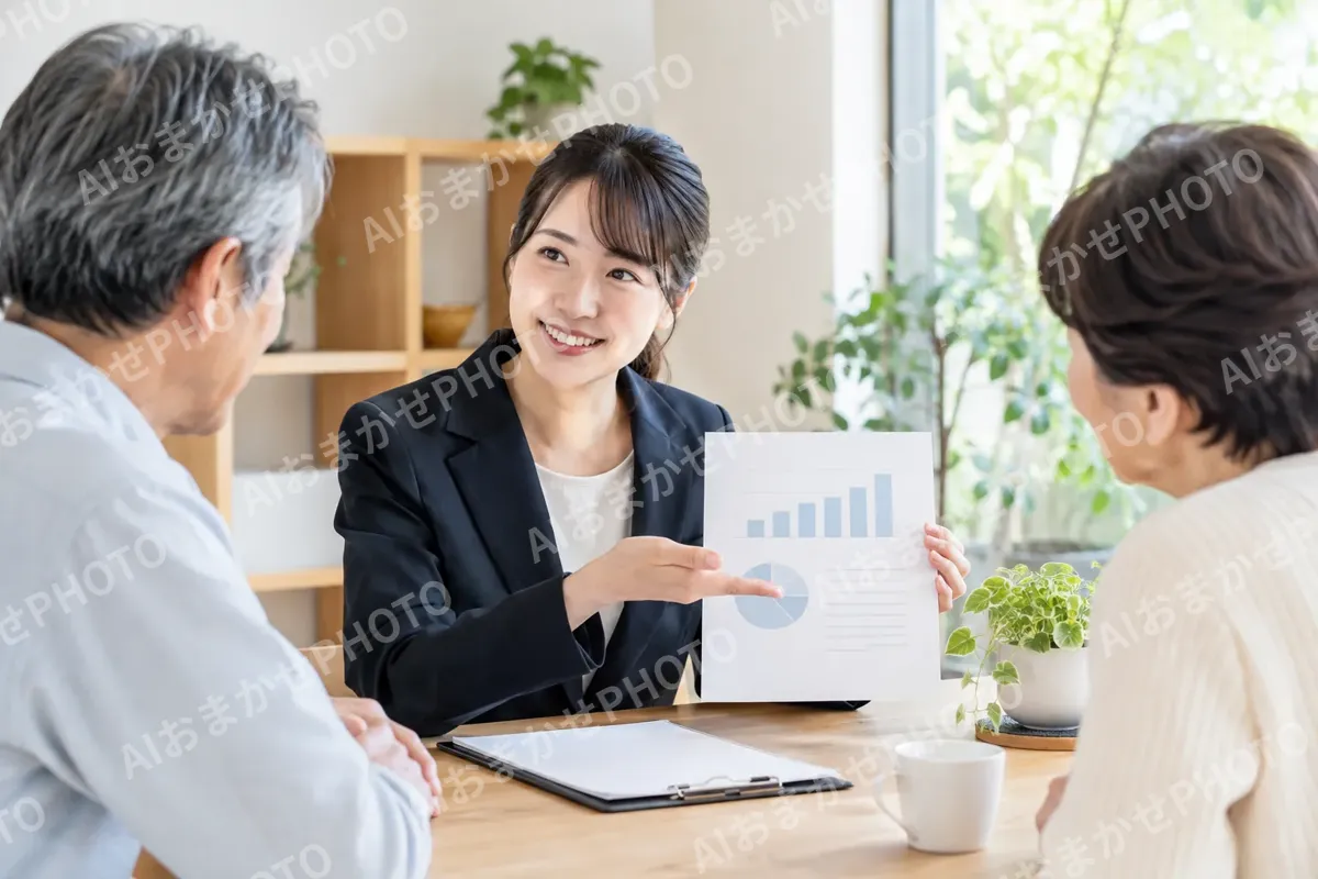 見積もりの紙を見せて説明するスタッフ（その他（上記にない業種）の写真 No.44）
