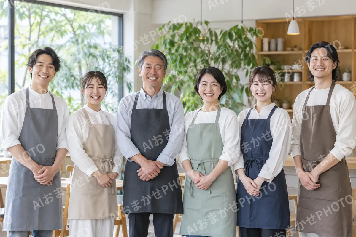 みんなでならんで笑うスタッフたち（その他（上記にない業種）の写真 No.47）