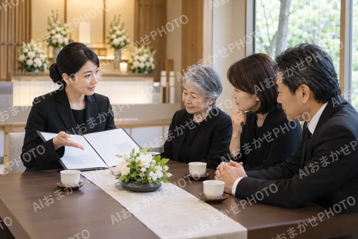 ご家族と打ち合わせをするスタッフ（葬儀・葬祭・斎場の写真 No.25）