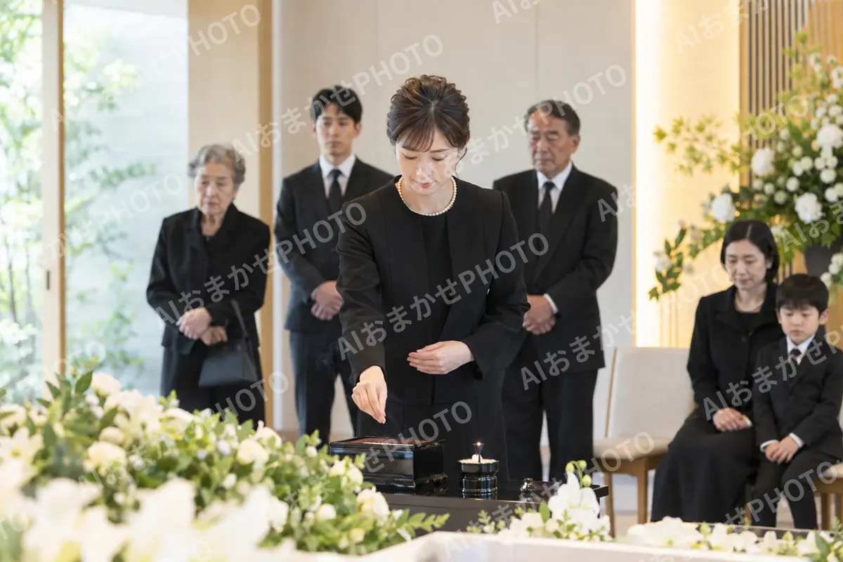 焼香をする参列の人（葬儀・葬祭・斎場の写真 No.31）