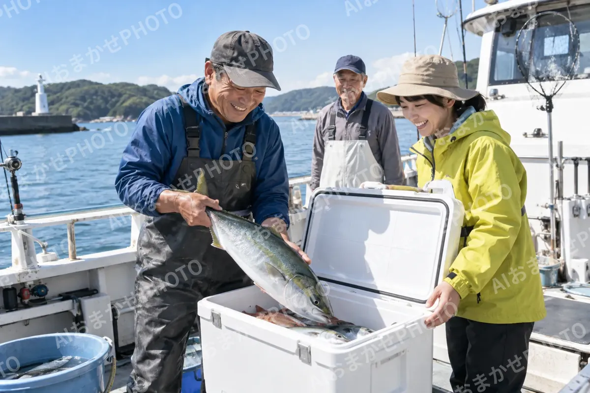 クーラーボックスに魚を入れるお客様（釣り船・遊漁船の写真 No.26）