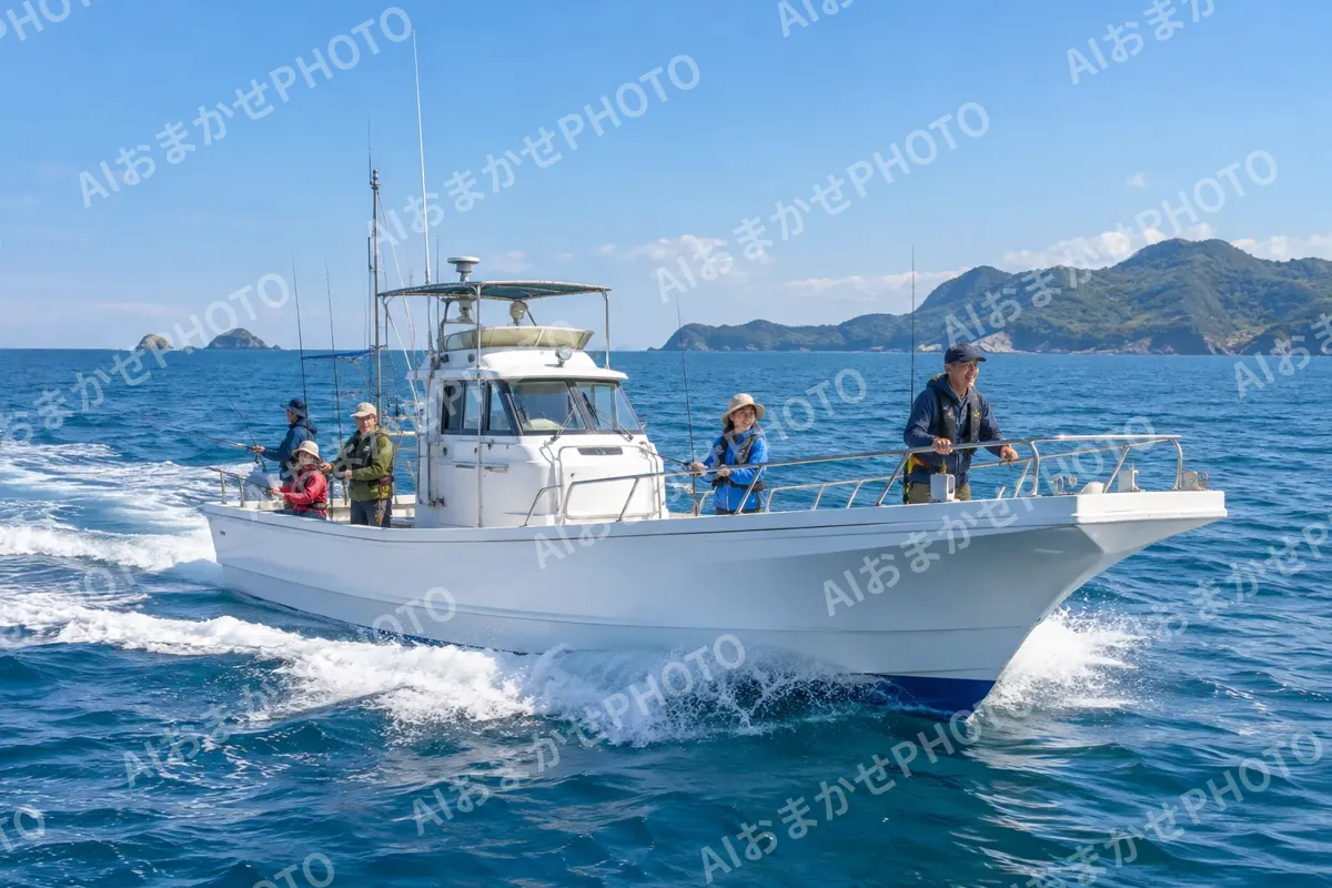 青い海の上を走る釣り船の全体（釣り船・遊漁船の写真 No.36）
