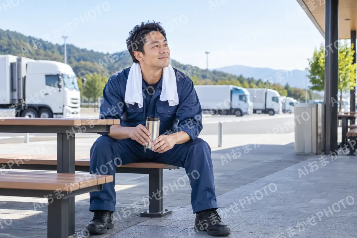 サービスエリアで休けいするドライバー（運送・配送・トラックの写真 No.63）