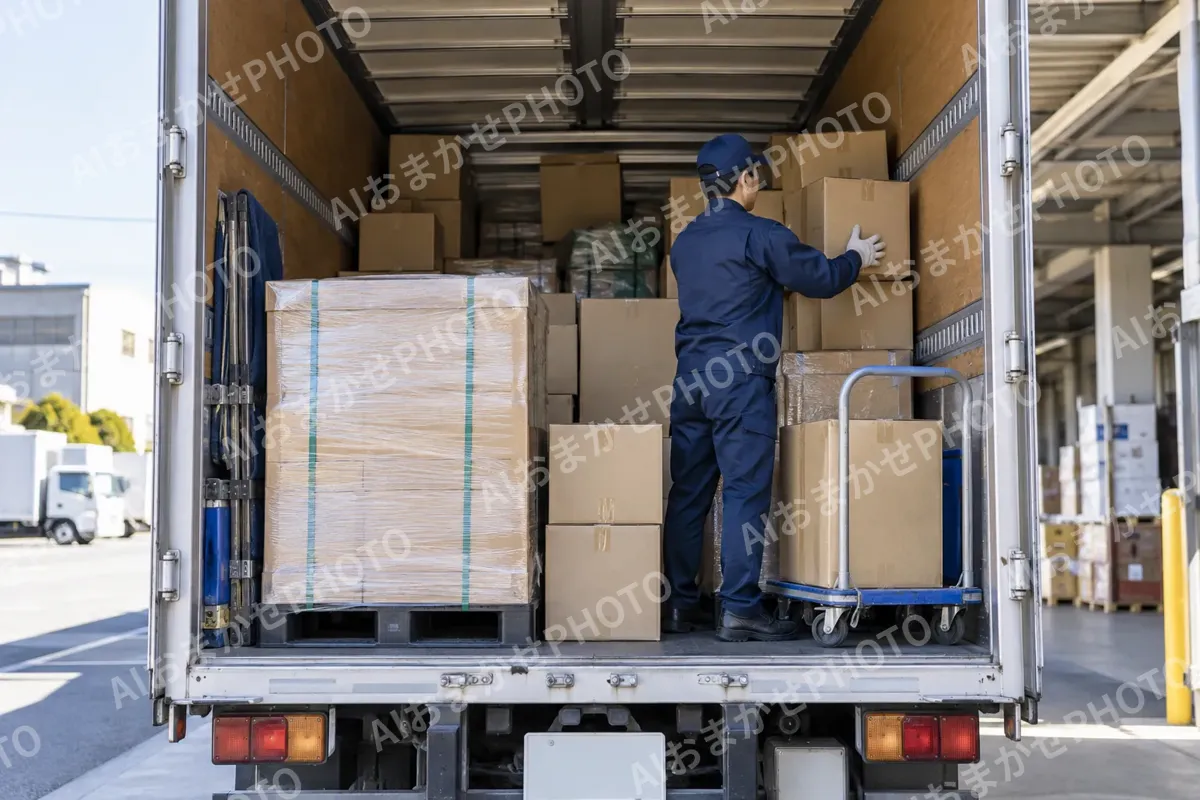 荷物でいっぱいのトラックの荷台（運送・配送・トラックの写真 No.70）