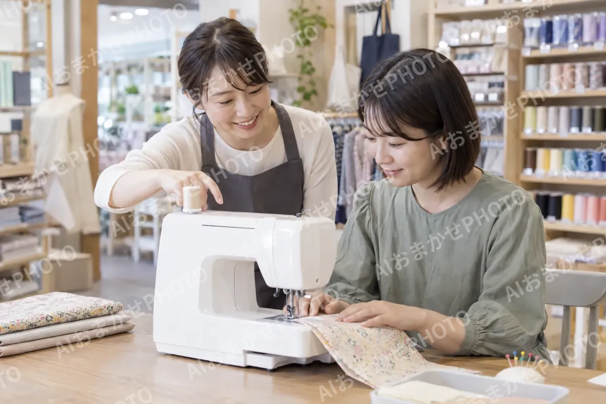 ミシンの使い方を説明する店員（文房具・手芸用品の写真 No.26）