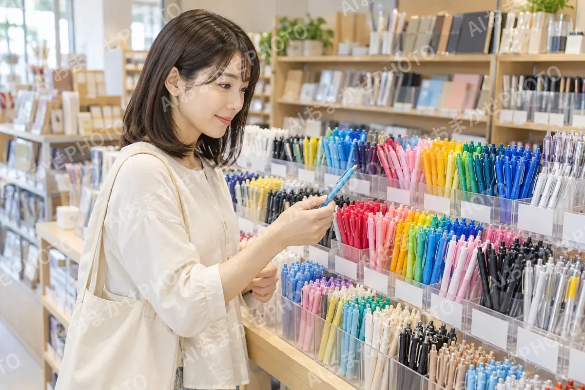 色とりどりのペンが並んだ売り場（文房具・手芸用品の写真 No.35）