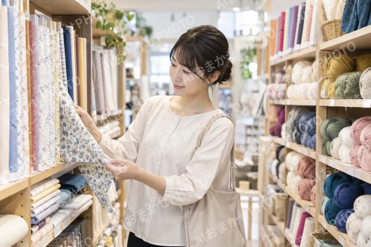 布と毛糸が並んだ売り場（文房具・手芸用品の写真 No.36）