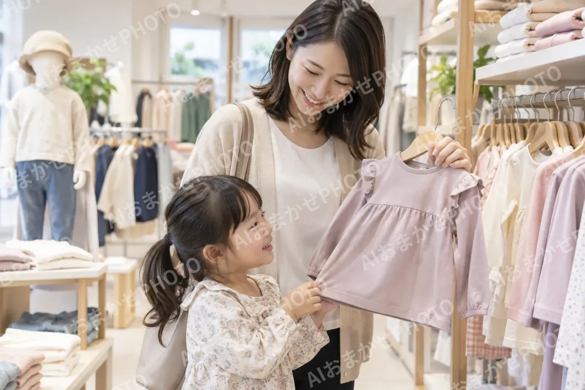 子ども服を選ぶ親子（ファッション・アパレル・靴の写真 No.43）