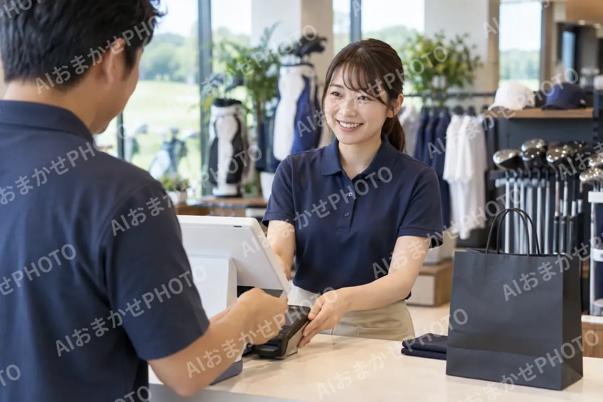 レジで会計をする店員（ゴルフショップ・ゴルフ用品の写真 No.31）