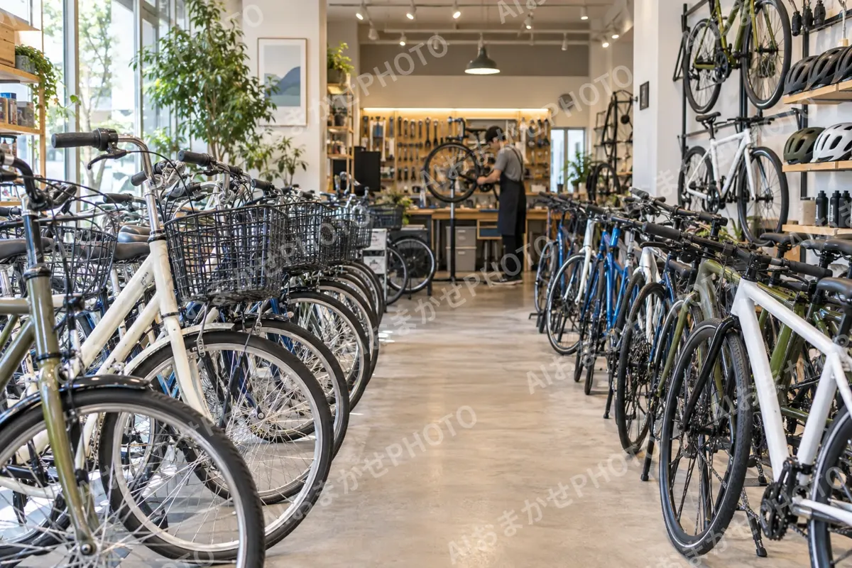 店内にずらりと並んだ自転車（自転車販売・修理の写真 No.41）