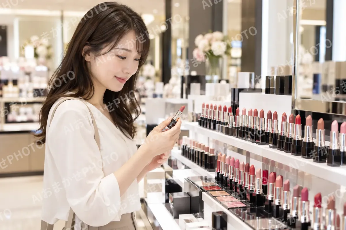 口紅がずらりと並んだ売り場（コスメ・化粧品の写真 No.47）