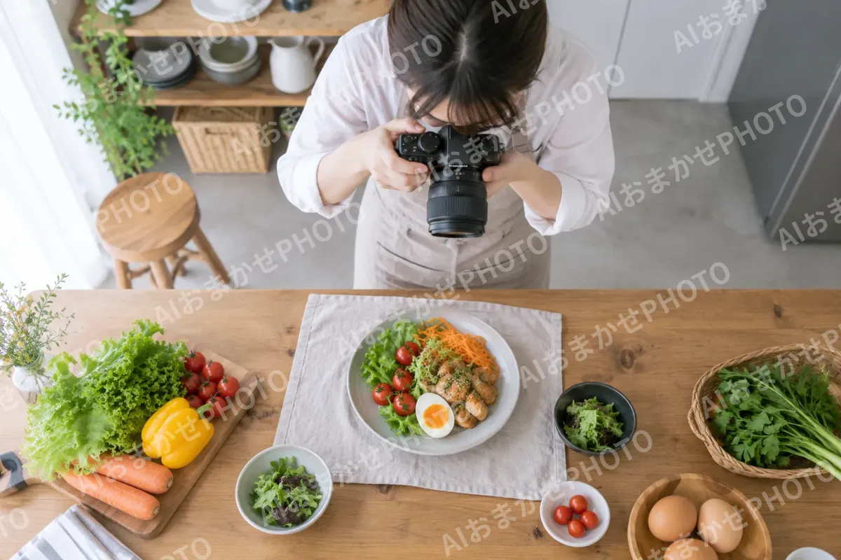 料理の写真を上から撮る店主（ネットショップ・通販の写真 No.27）