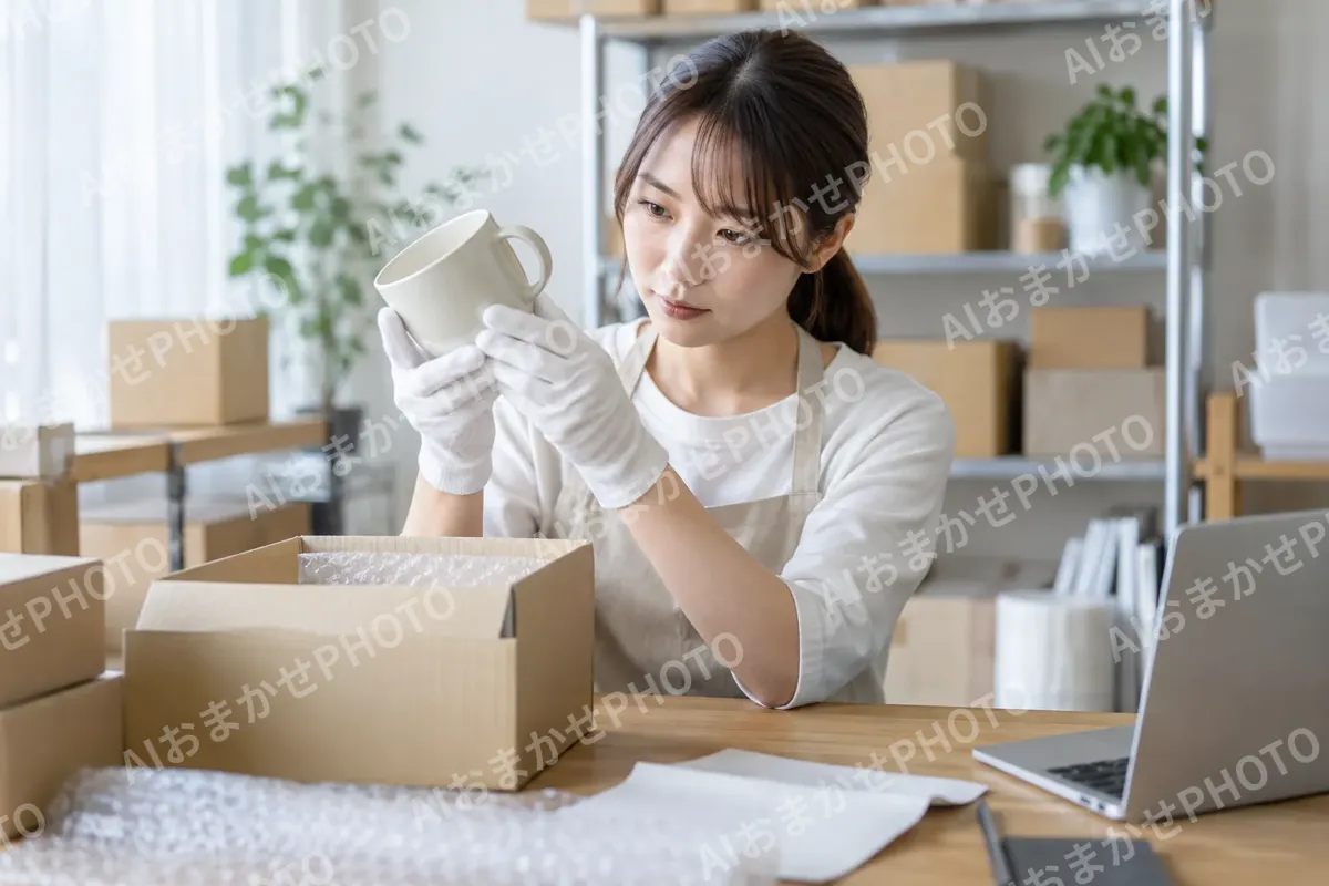 品物にきずが無いか調べるスタッフ（ネットショップ・通販の写真 No.32）