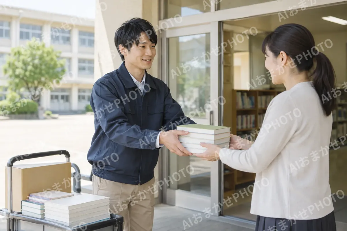 注文の本を学校にとどける店員（書店・古書の写真 No.33）