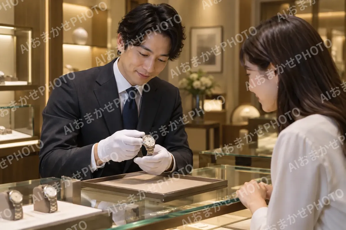 落ち着いた明かりの店の中（時計・宝飾の写真 No.36）