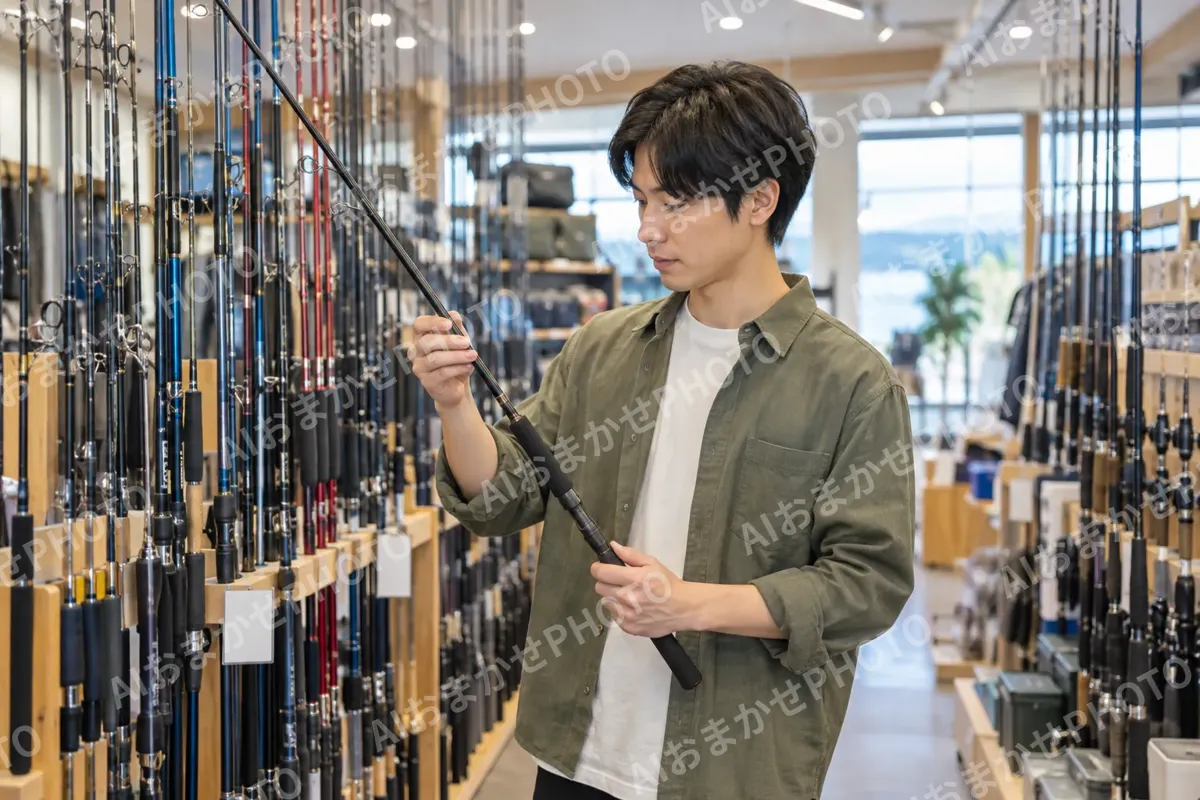 つりざおがずらりと立った売り場（釣具店・フィッシング用品の写真 No.35）