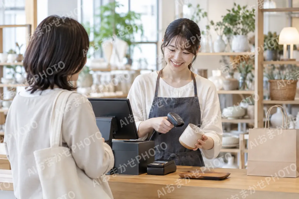 レジで会計をする店員（雑貨・インテリア小物の写真 No.46）