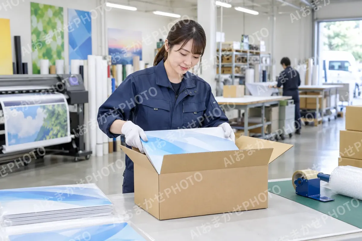 箱につめて出荷の準備をする社員（印刷・看板の写真 No.33）