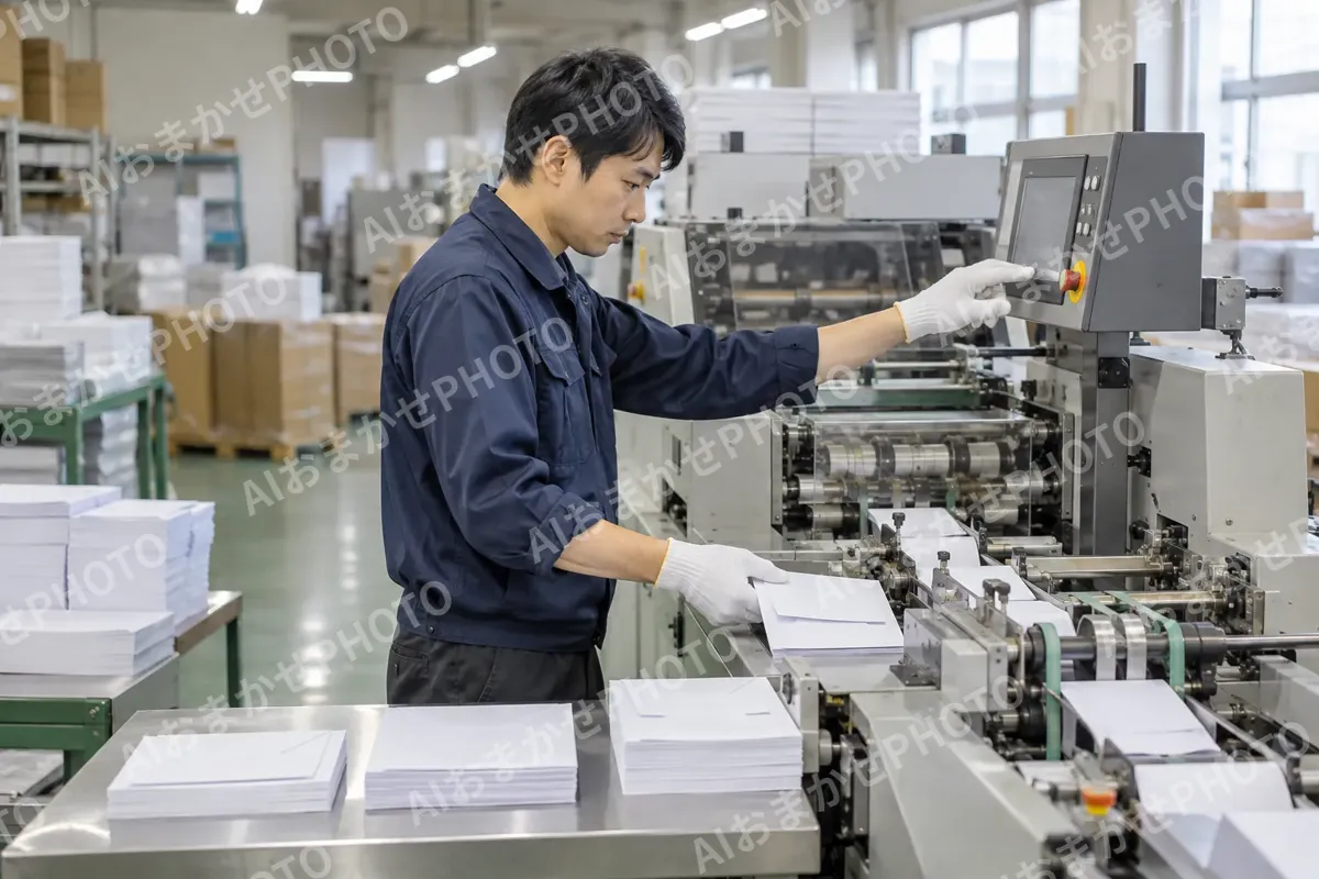 封筒を印刷する機械を操作する技術者（印刷・看板の写真 No.40）