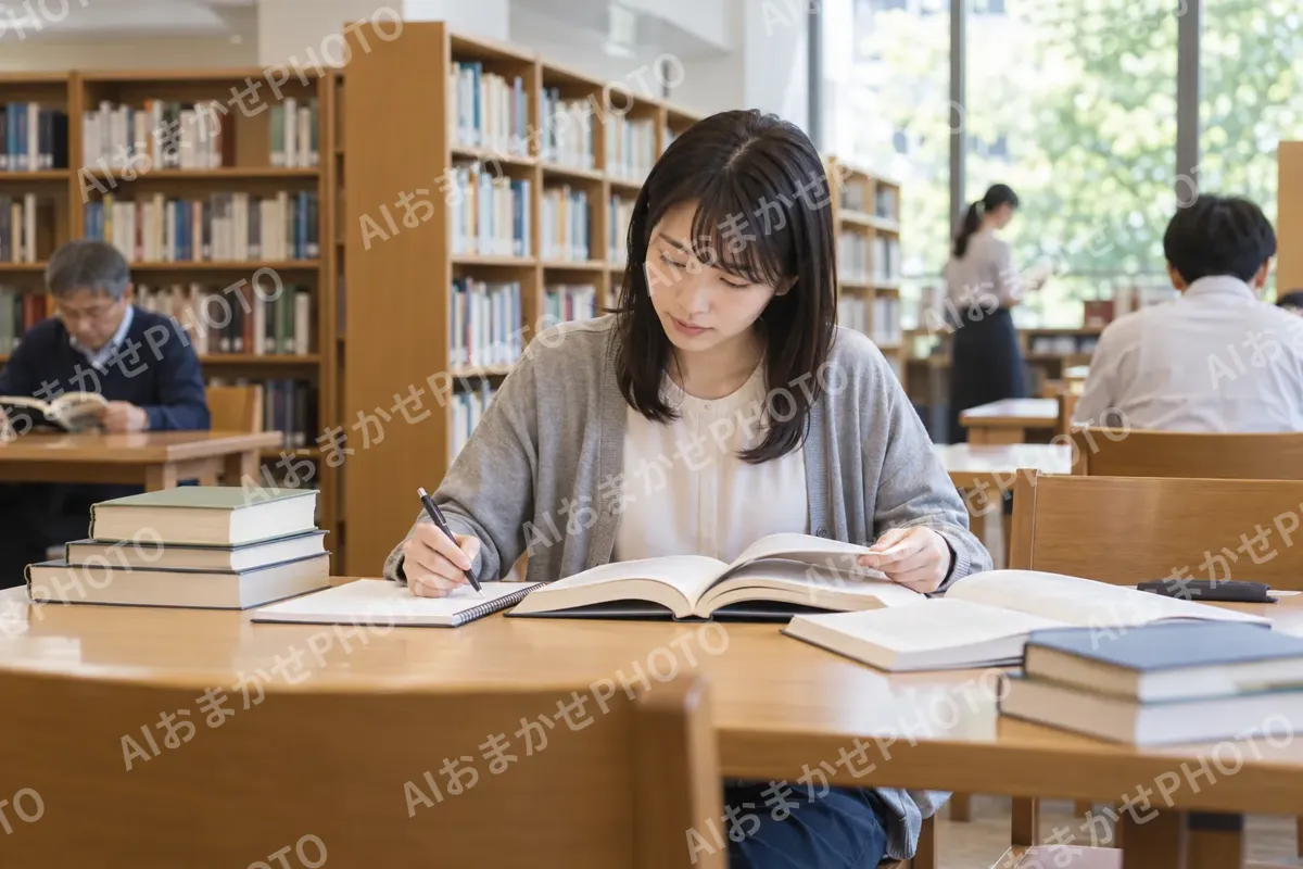 図書館で資料を調べるライター（出版・編集・ライターの写真 No.28）
