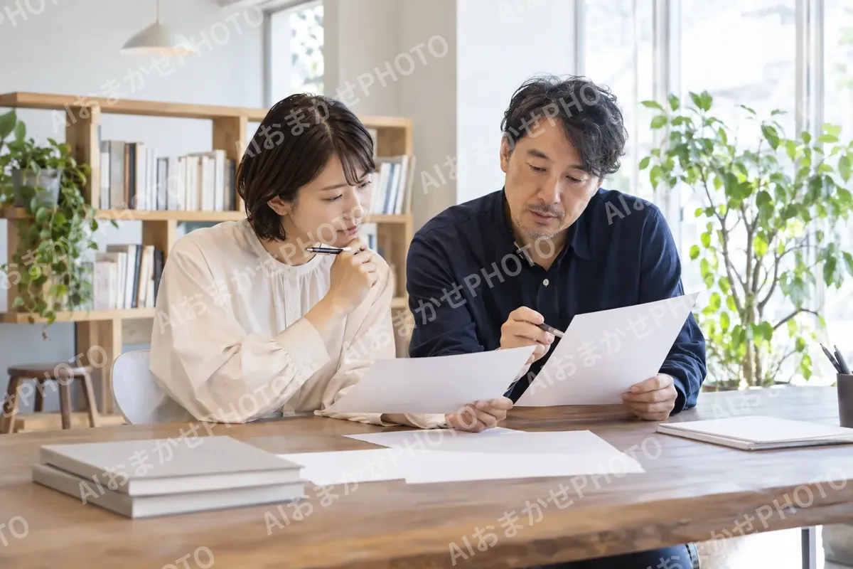 校正の紙を二人で読み合わせる様子（出版・編集・ライターの写真 No.31）