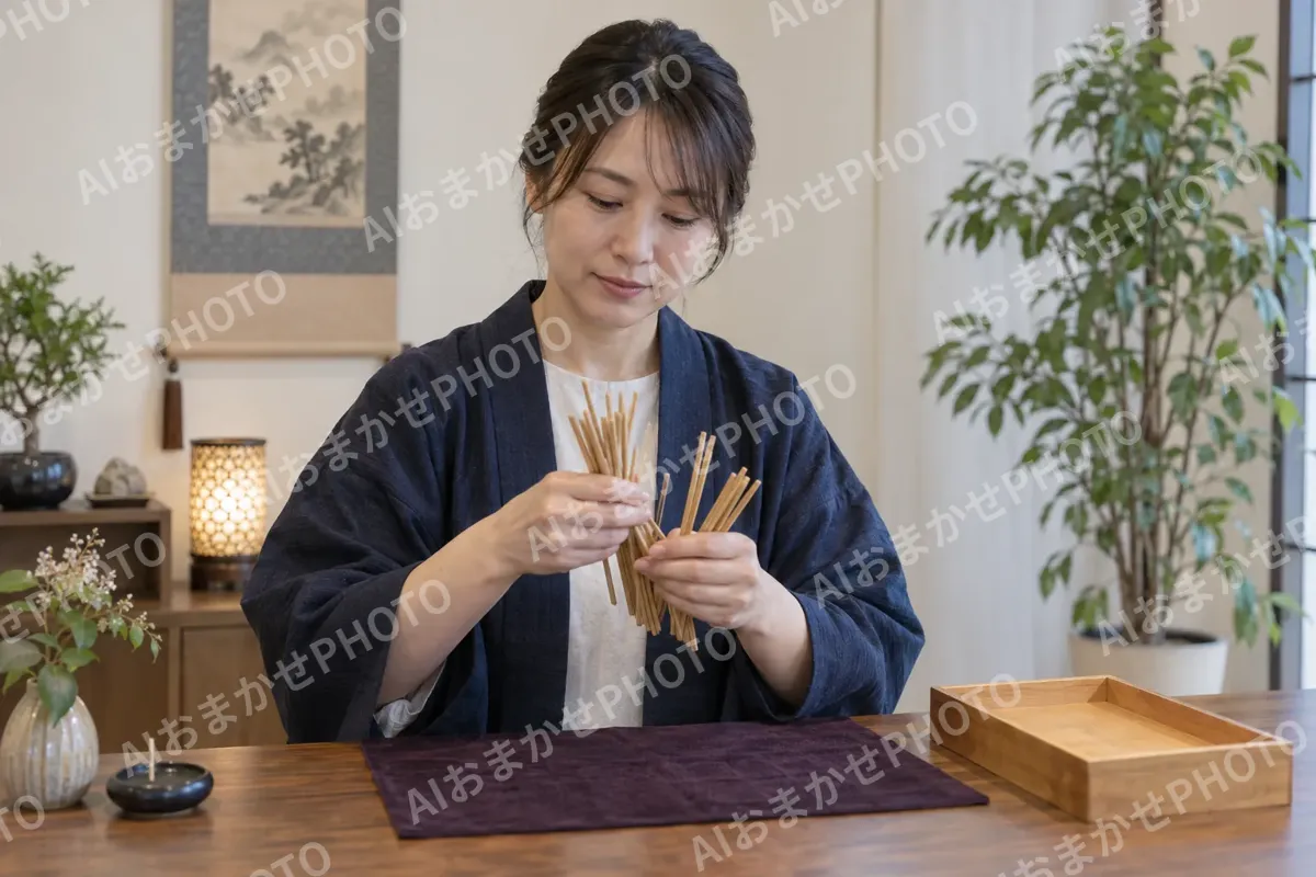 筮竹を両手でさばく占い師（占い・鑑定の写真 No.30）