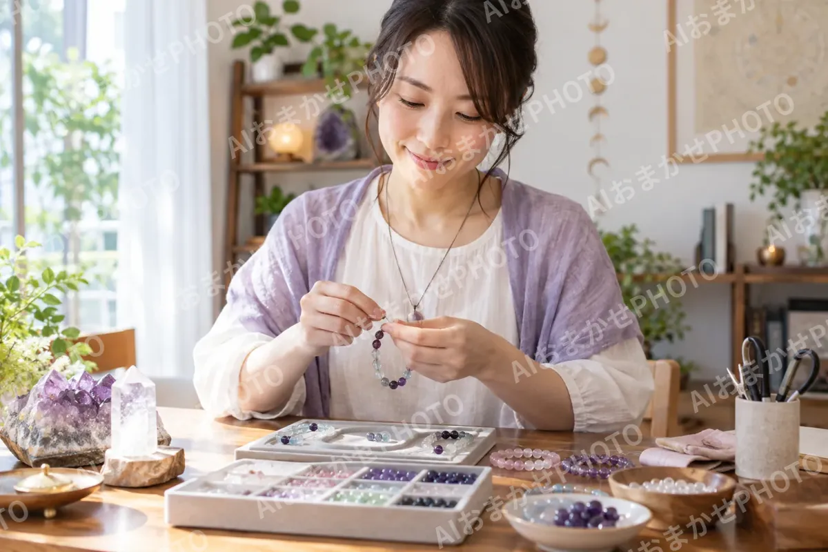 天然石のブレスレットを作る占い師（占い・鑑定の写真 No.39）