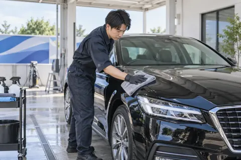 クロスでボディをふき上げるスタッフ（洗車・カーコーティングの写真 No.32）