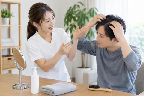 家での手入れのしかたを教えるスタッフ（育毛・発毛・薄毛ケアの写真 No.36）