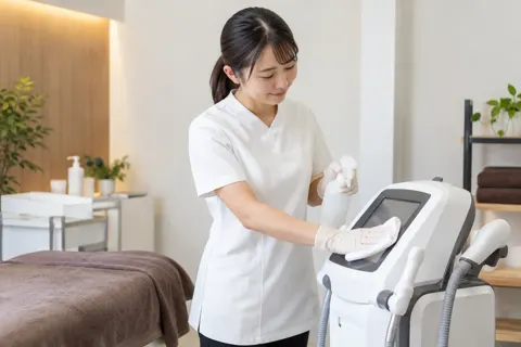 機械を消毒してふくスタッフ（育毛・発毛・薄毛ケアの写真 No.44）