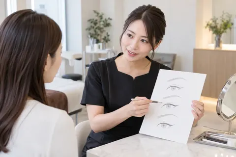 アイラインの形を紙にかいて説明する施術者（タトゥー・アートメイクの写真 No.30）