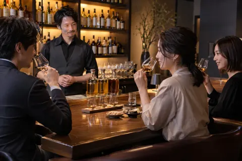 ウイスキーの飲みくらべを楽しむお客様たち（バー・ショットバーの写真 No.37）
