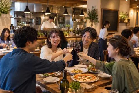 にぎやかなイタリア料理店の中とお客様たち（イタリアンの写真 No.24）