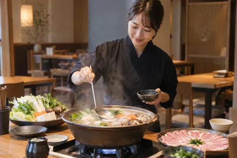寄せ鍋のあくを取る店員（鍋・しゃぶしゃぶ・おでんの写真 No.18）