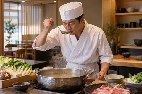 鍋のだしの味を見る料理人（鍋・しゃぶしゃぶ・おでんの写真 No.23）