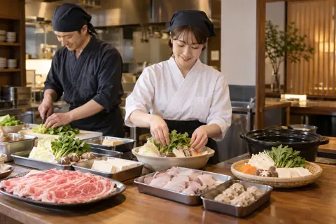 鍋の食材を仕込む料理人たち（鍋・しゃぶしゃぶ・おでんの写真 No.34）