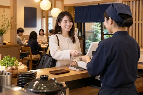 鍋料理の店のレジで代金を払うお客様（鍋・しゃぶしゃぶ・おでんの写真 No.35）