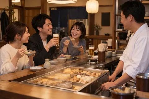 おでんの店のカウンターでくつろぐお客様たち（おでんの写真 No.24）