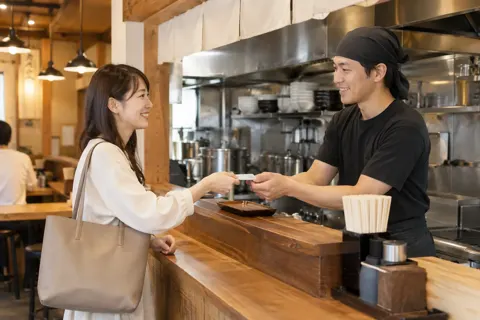 ラーメン店で代金を払うお客様（ラーメン・つけ麺・中華そばの写真 No.23）