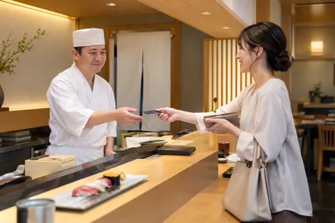 寿司屋で代金を払うお客様（寿司・鮨の写真 No.22）